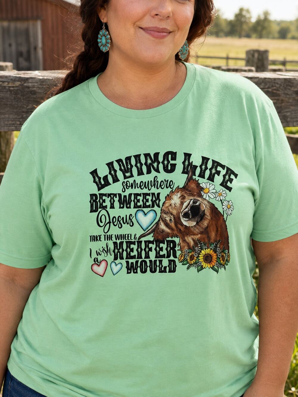 Custom Made 2X Mint Highland Cow Sarcastic Sassy Western Graphic Tee NWOT